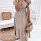 Lace V Neck Ruffled Sleeve Empire Waist Dress