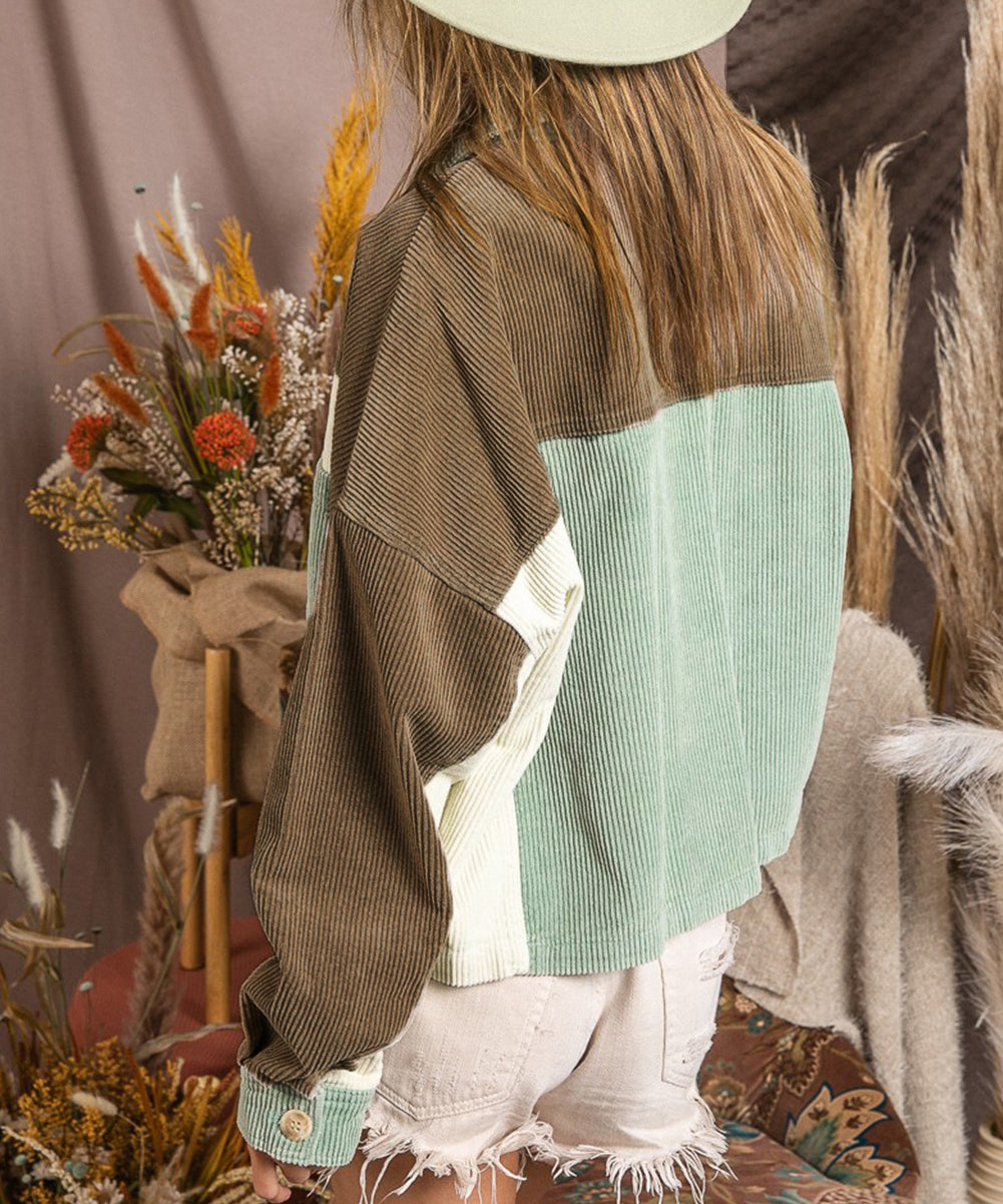 Color Block Patchwork Vintage Corduroy Jacket