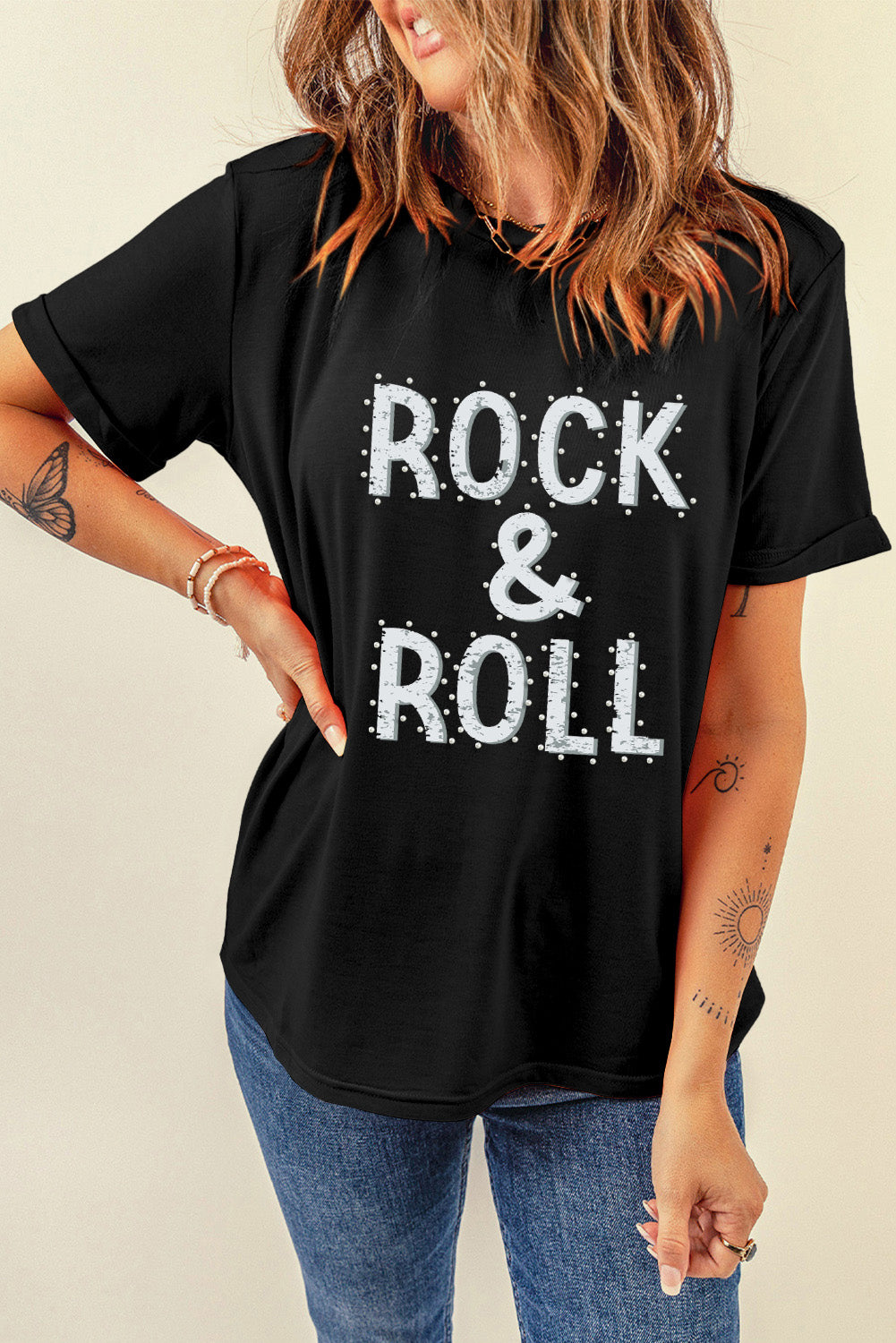 ROCK & ROLL Graphic Crew Neck Tee