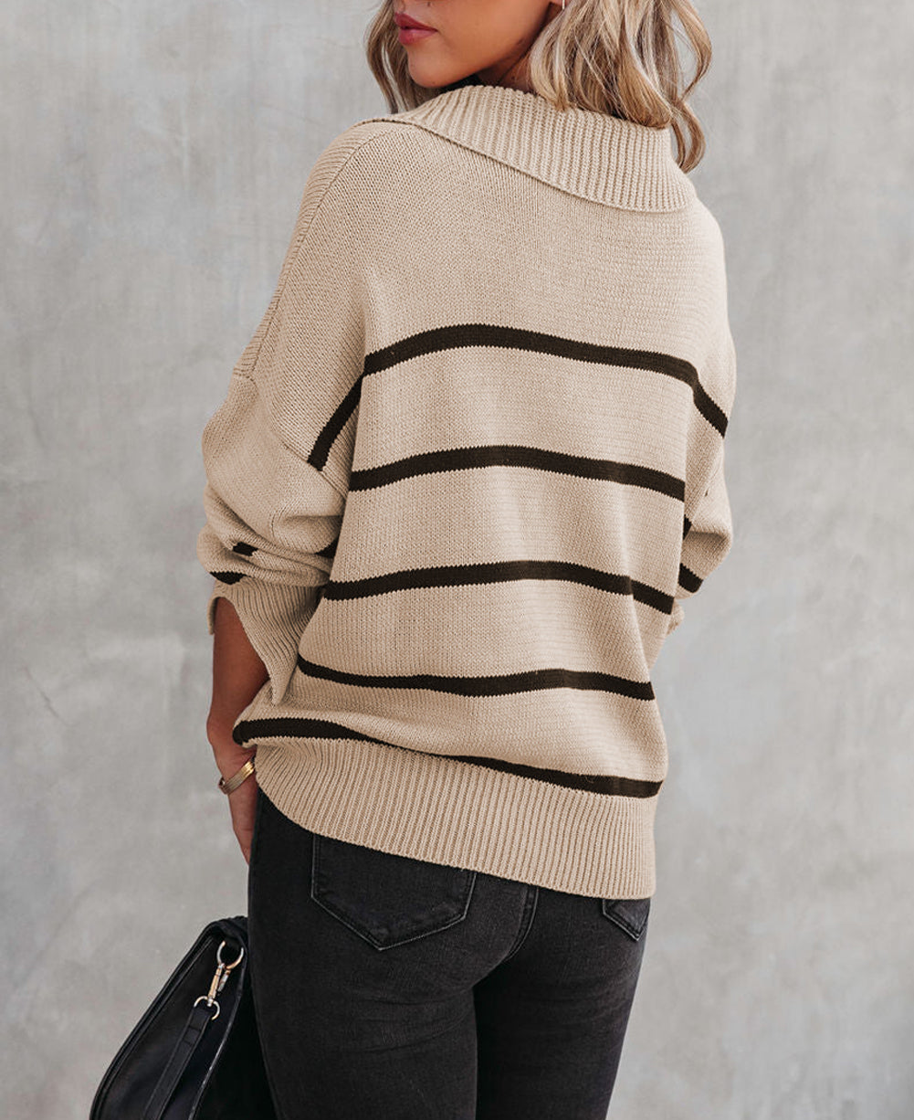 Striped Knit Collared Pullover Sweater