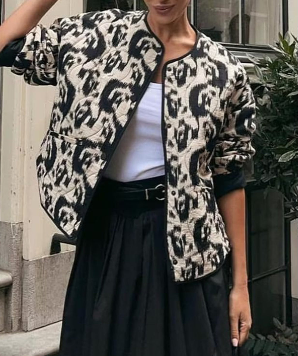 Abstract Print Side Pockets Buttoned Jacket