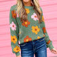 Sweet Flower Knitted Ribbed Hem Sweater