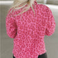 Plus Size Leopard Print Button Cuffs Raw Hem Jacket