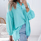 Solid Puff Sleeve Loose Fit Buttoned Shirt