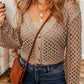 Pointelle Knit V Neck Button Up Crop Cardigan