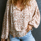 Apricot Western Print Balloon Sleeve Tassel Blouse