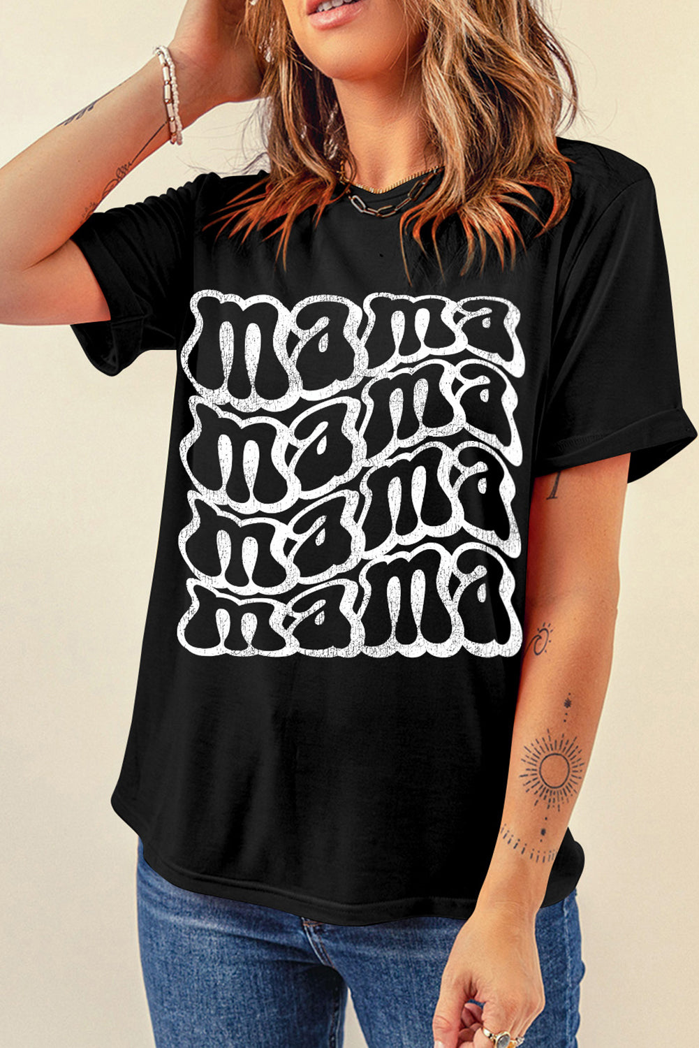 mama Letter Print Round Neck Casual T Shirt