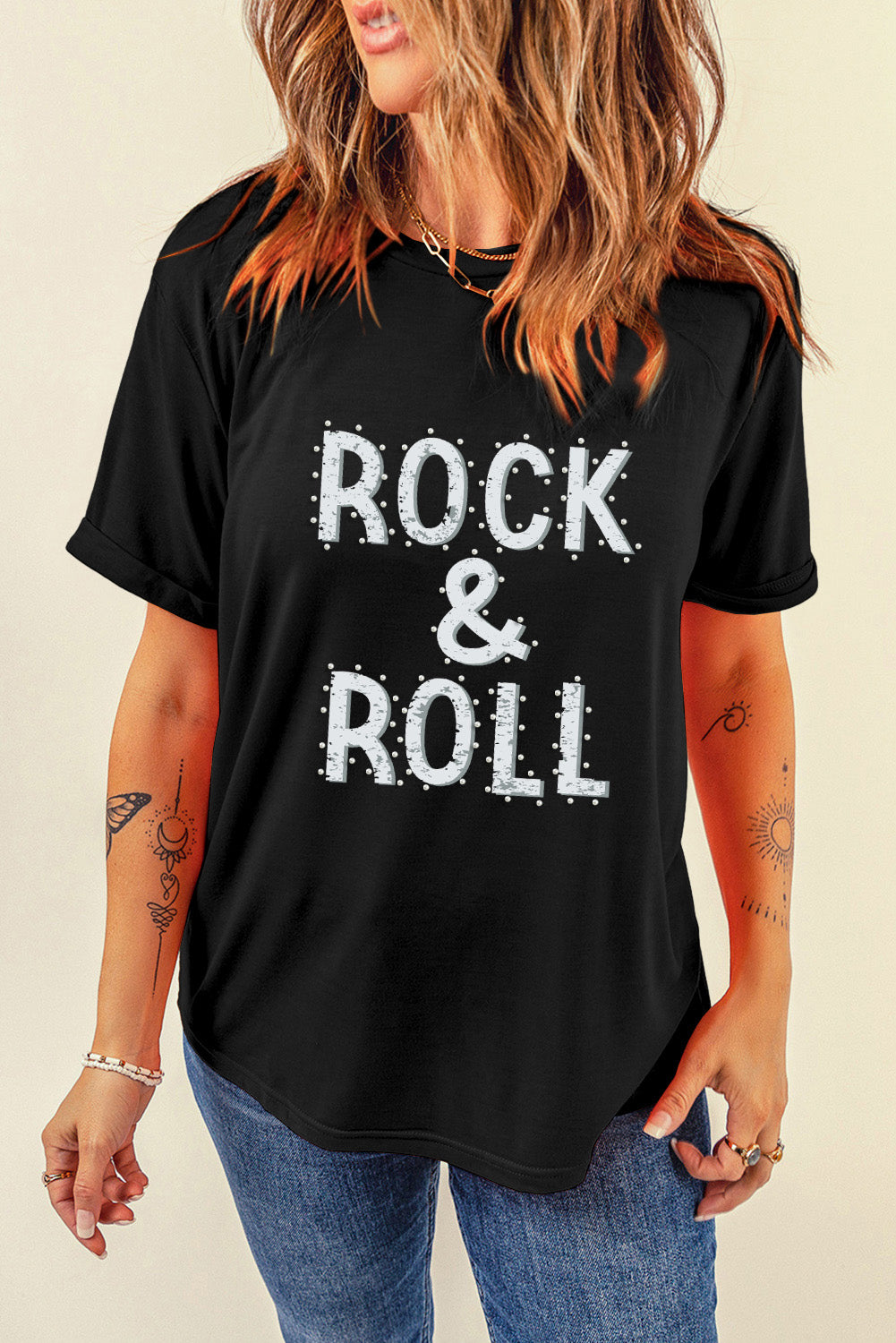 ROCK & ROLL Graphic Crew Neck Tee