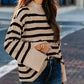 Striped Mock Neck Bell Sleeve Knit Sweater