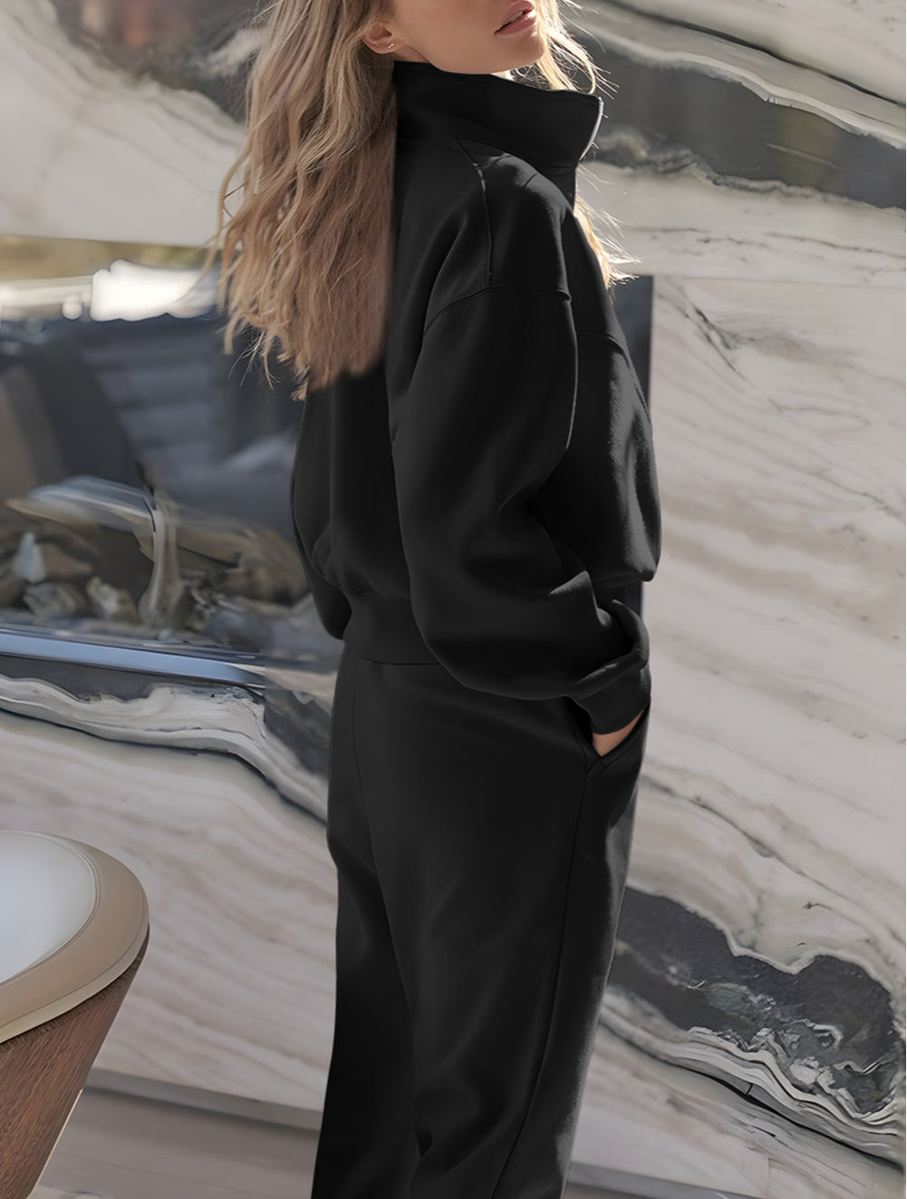 Half Zip up Pullover Active Top and Joggers Set