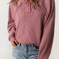 Waffle Knit Raglan Sleeve Henley Sweatshirt