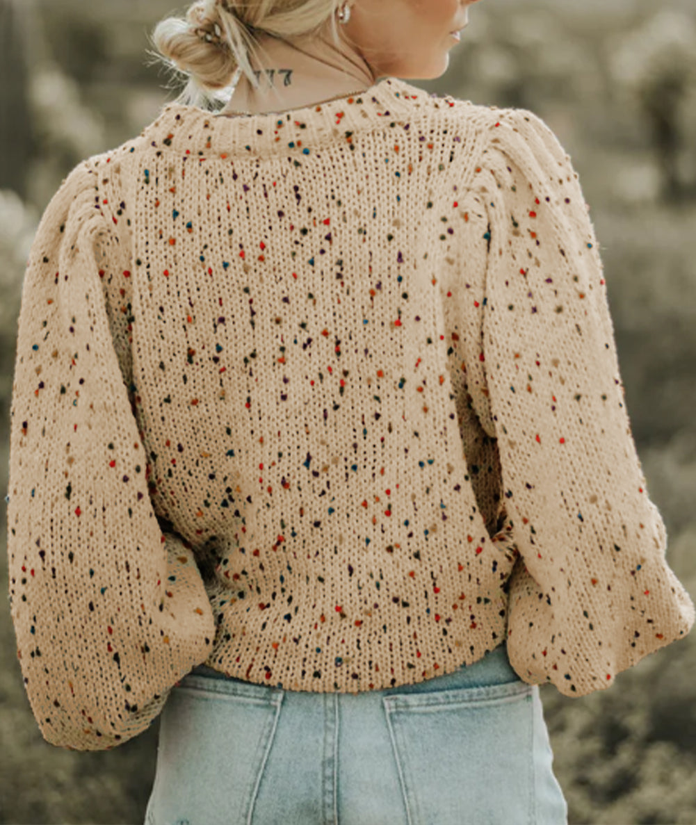 Colorful Dots Cable Knit Crew Neck Sweater