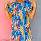 Abstract Print Frilled Neck Ruffled Sleeve Mini Dress