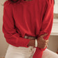 Red Button Tab Detail Long Sleeve Top