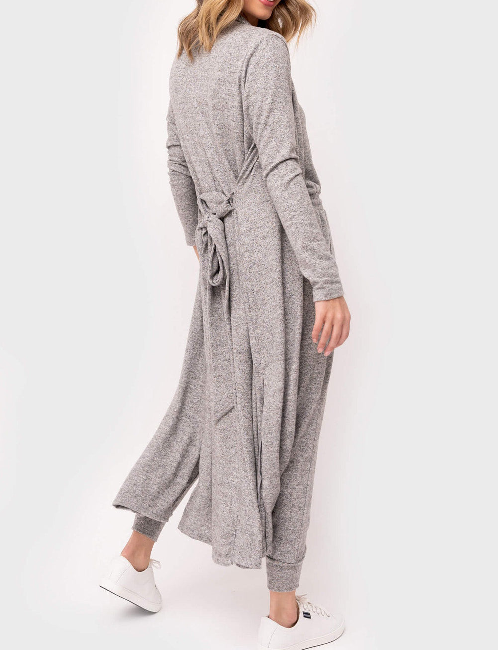 Tie Back Long Open Front Cardigan