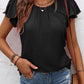 Solid Color Textured Pleated Flutter Sleeve Blouse