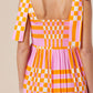 Boho Gingham Tied Straps Smocked Maxi Dress