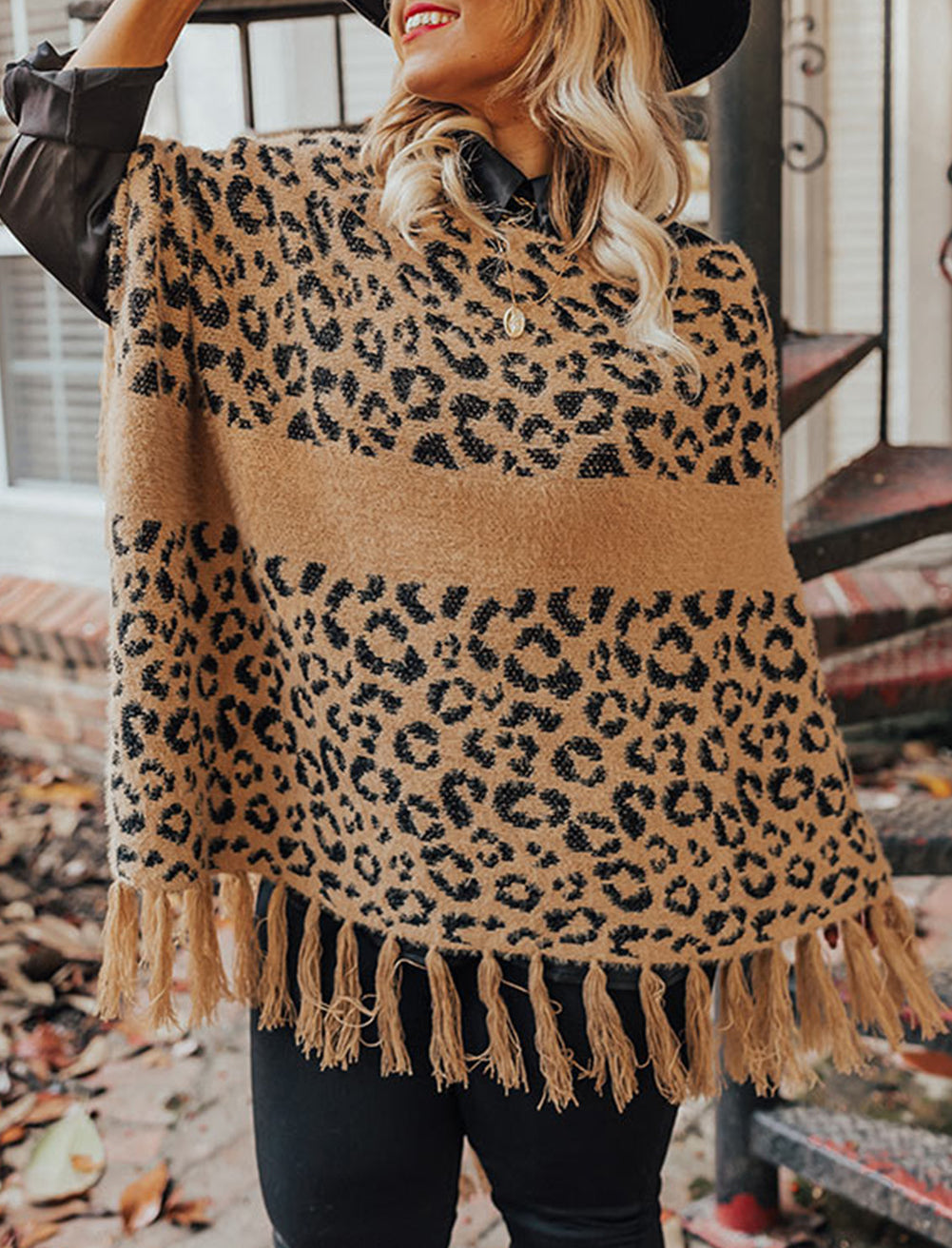 Plus Size Tasseled Hem Draped Poncho