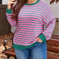 Stripe Waffle Knit Crew Neck Plus Size Sweatshirt