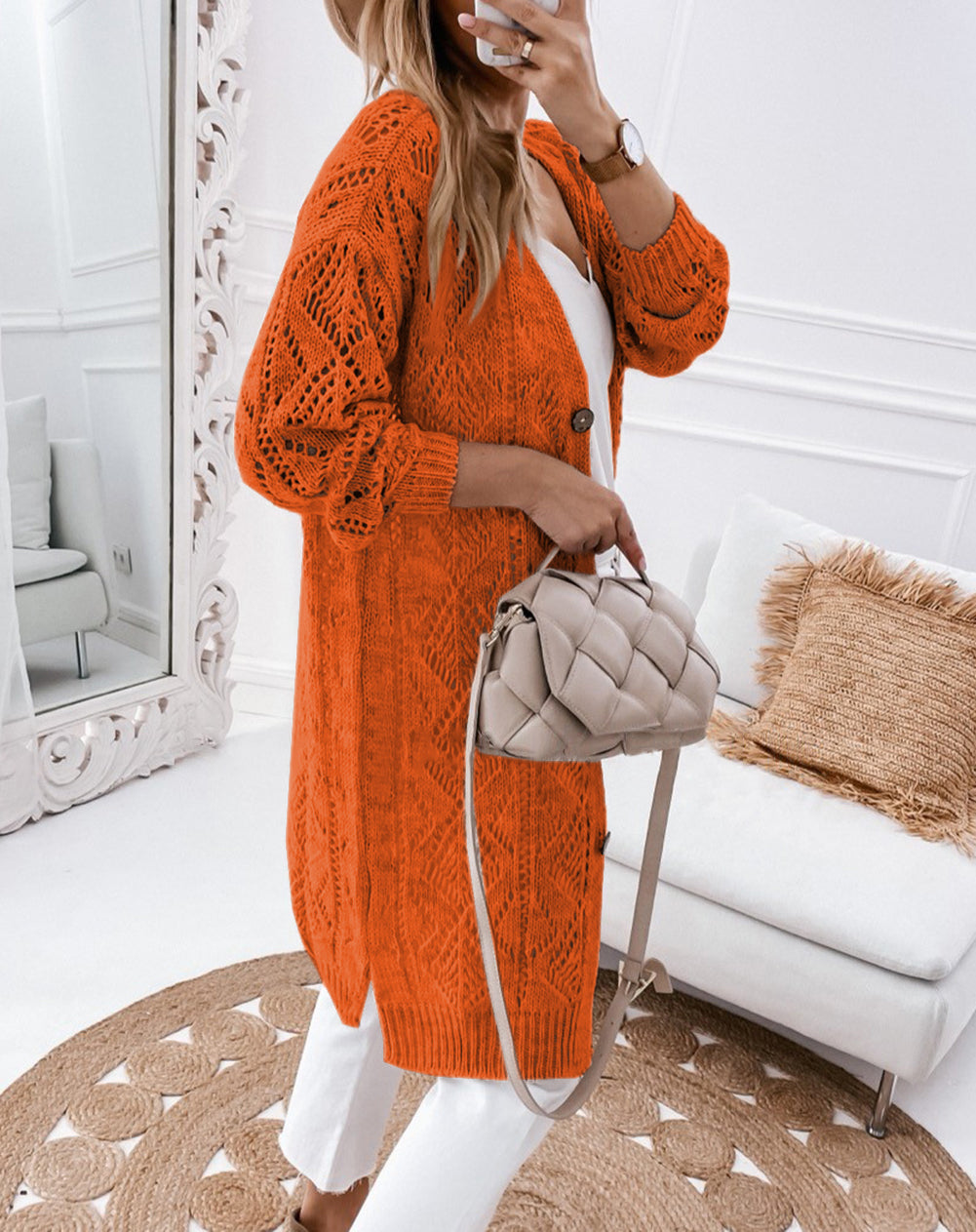 Hollow-out Openwork Knit Cardigan