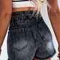 High Waist Multi Buttons Raw Edge Denim Shorts