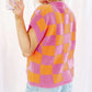 Colorblock Plaid Pattern Ribbed Trim Sweater Tank Top