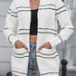 Striped Detail Fuzzy Open Front Cardigan