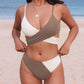 Khaki Color Block Knot Back Wrap Bikini Swimsuit