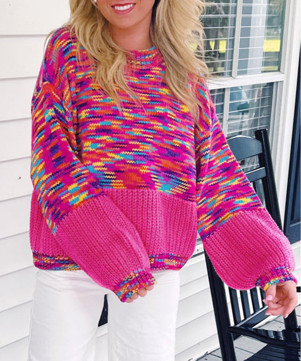 Rainbow Confetti Drop Shoulder Sweater