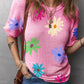 Textured Colorful Floral Print Puff Sleeve T Shirt