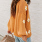Flower Applique Bubble Sleeve Cardigan