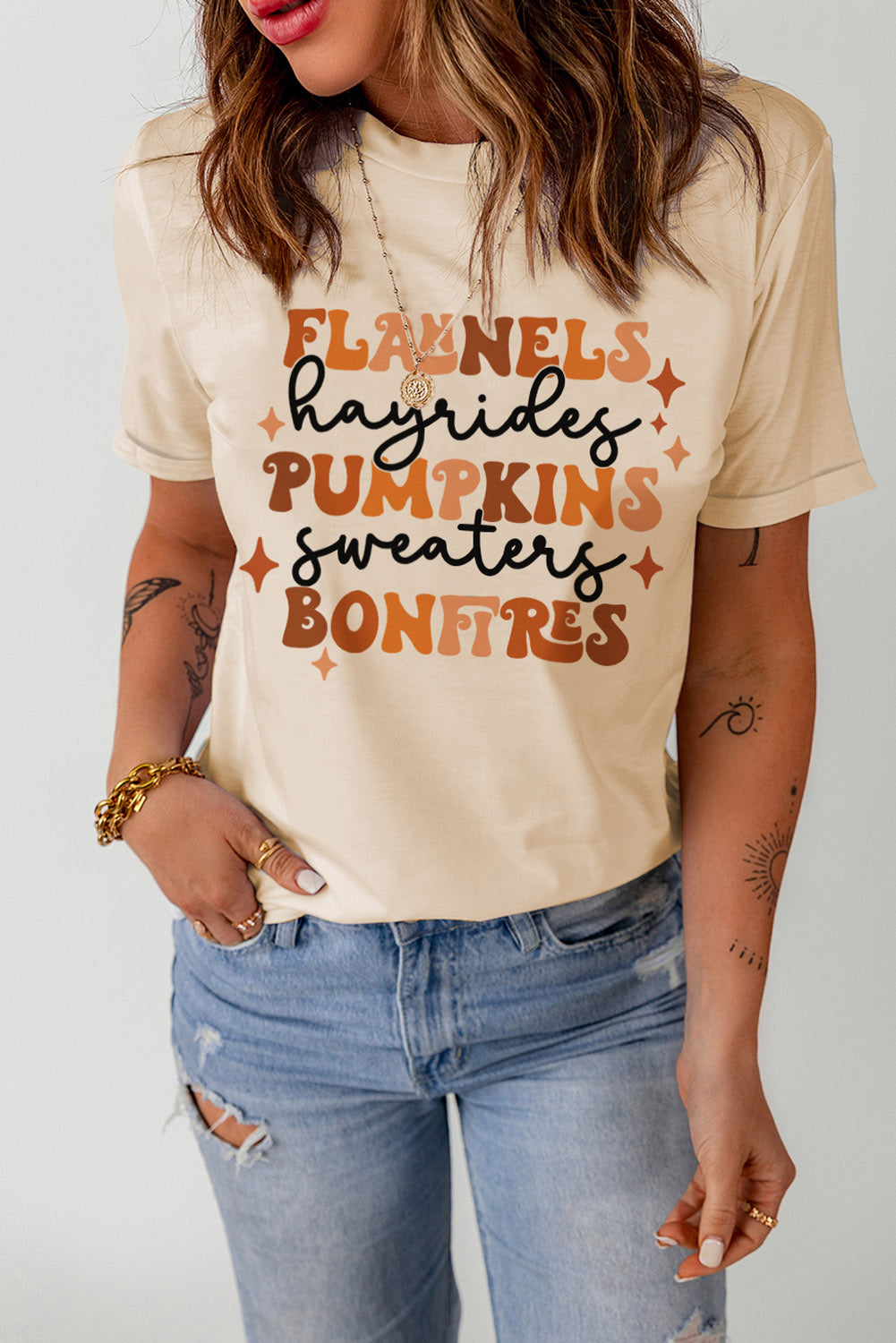 Flannels Hayrides Pumpkins Sweaters Bonfires Tee