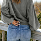 Washed Snap Buttons Lantern Sleeve Pullover Sweatshirt