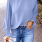 Crew Neck Ruffle Bubble Sleeve Top