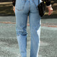 Distressed Slit Leg Raw Edge Straight Jeans