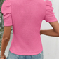 Waffle Knit Ruched Puff Sleeve Top