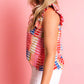 Striped High Neck Flutter Tank Top