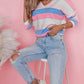 Contrast Striped V Neck Long Sleeve Top