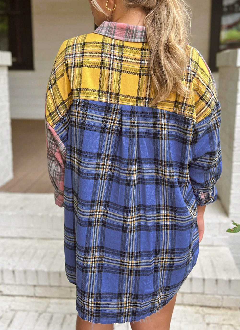 Plaid Colorblock Patchwork Shirt
