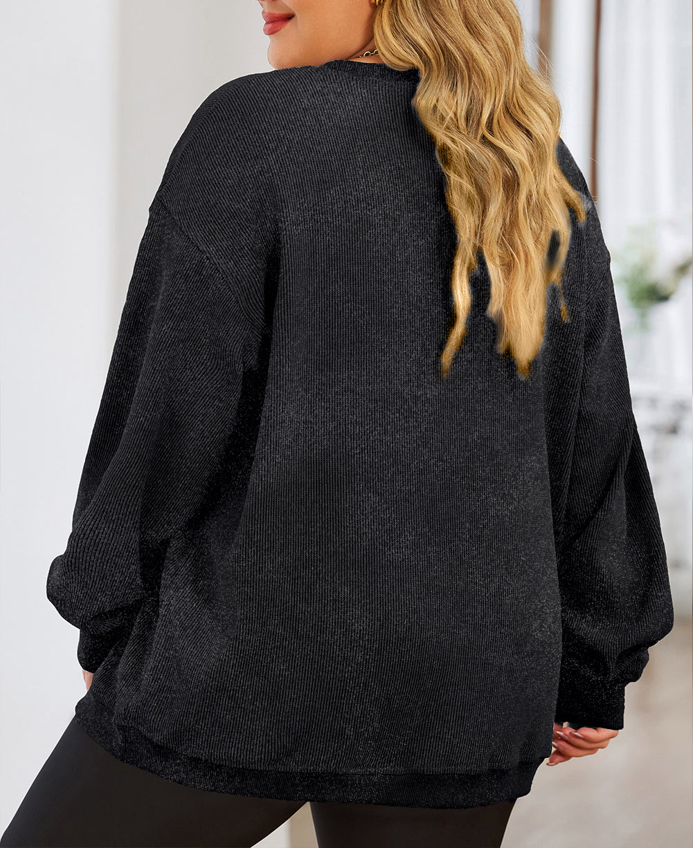 Plus Size Corded Round Neck Sweatshirt