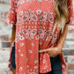 Paisley Print Side Slits Crew Neck T Shirt