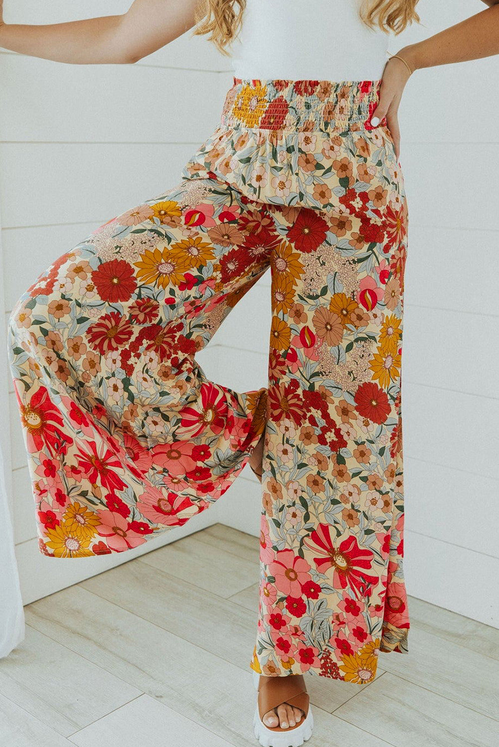 Boho Floral Smocked Waist Super Loose Pants