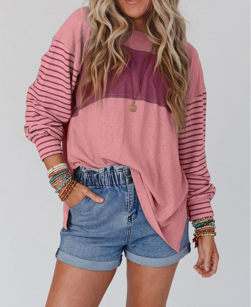 Colorblock Striped Bishop Sleeve Top