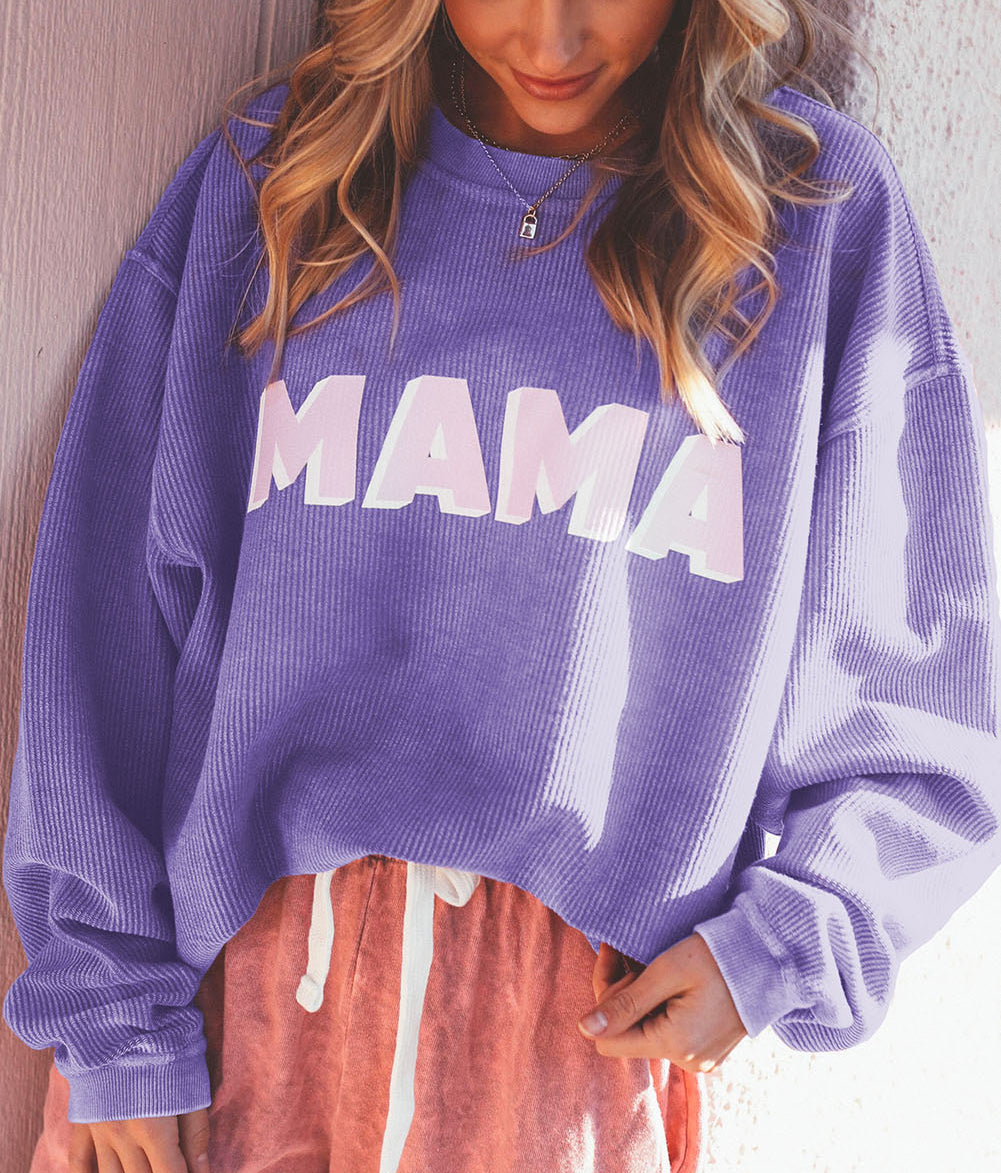 MAMA Ribbed Crew Neck Pullover Sweatshirt