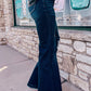 Teal High Rise Ripped Bell Bottom Jeans