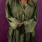 Loose Pocketed Ruffled Hem Draped Shirt Dress