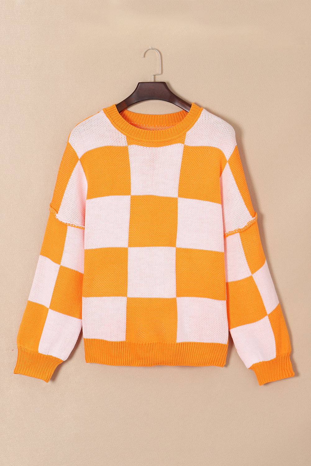 Stripe Checkered Bishop Sleeve Sweater