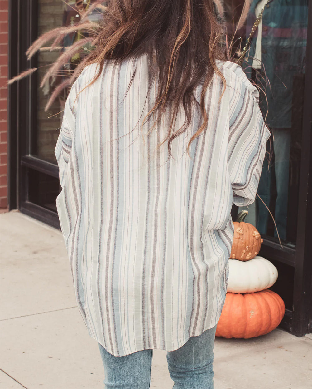 Oversized Chest Pockets Puff Sleeve High Low Shirt