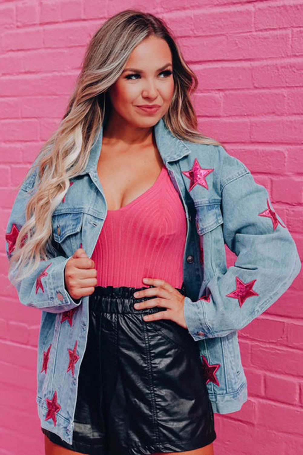 Sequin Star Flap Pocket Denim Jacket