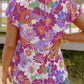 Multicolor Stand Collar Flutter Sleeves Floral Top